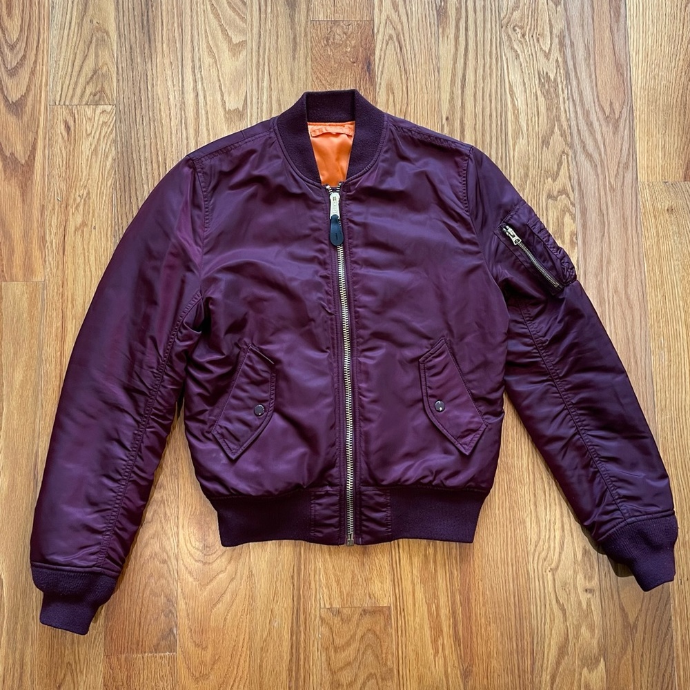 Alpha Industries Reversible Men’s MA-1 Bomber Jacket Burgundy Slim Fit Size S